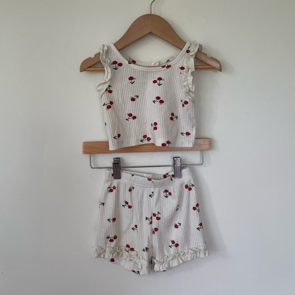 Two-Piece Cherry Ruffle Tank & Shorts Set
